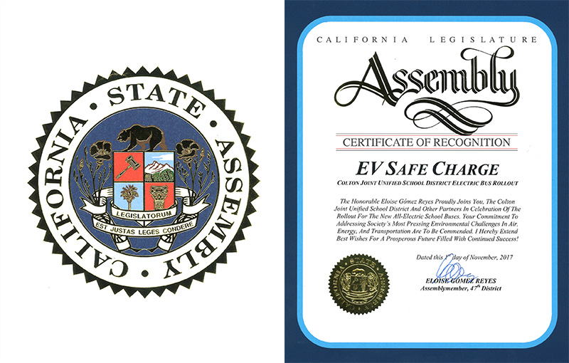 EV Safe Charge Receives California Certificate of Recognition for EV